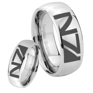 His and Hers N7 Design Mirror Dome Tungsten Mens Ring Personalized Set