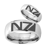 His and Hers N7 Design Mirror Dome Tungsten Mens Ring Personalized Set