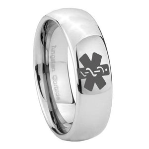 10mm Medical Alert Mirror Dome Tungsten Carbide Mens Engagement Band