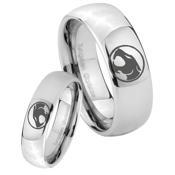 Bride and Groom Thundercat Mirror Dome Tungsten Carbide Engagement Ring Set