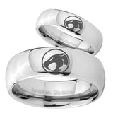 Bride and Groom Thundercat Mirror Dome Tungsten Carbide Engagement Ring Set