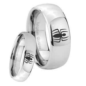 Bride and Groom Spiderman Mirror Dome Tungsten Carbide Mens Wedding Band Set