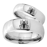 Bride and Groom Spiderman Mirror Dome Tungsten Carbide Mens Wedding Band Set