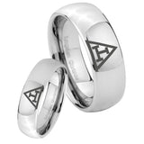 Bride and Groom Masonic Triple Mirror Dome Tungsten Mens Anniversary Ring Set