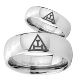 Bride and Groom Masonic Triple Mirror Dome Tungsten Mens Anniversary Ring Set