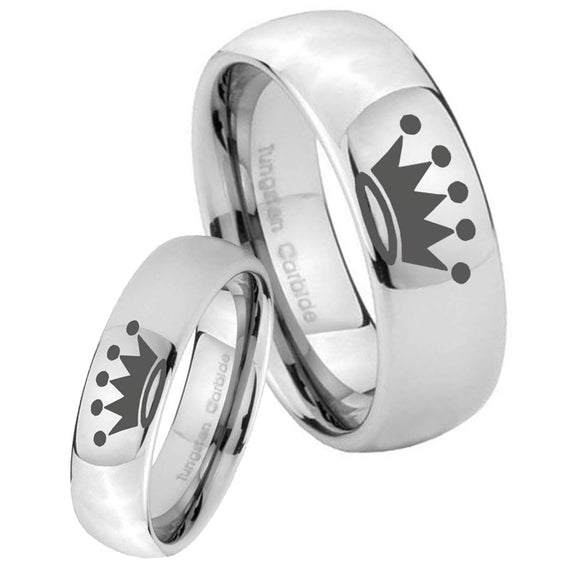 Bride and Groom Crown Mirror Dome Tungsten Carbide Men's Bands Ring Set