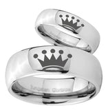 Bride and Groom Crown Mirror Dome Tungsten Carbide Men's Bands Ring Set