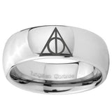 10mm Deathly Hallows Mirror Dome Tungsten Carbide Mens Ring Engraved