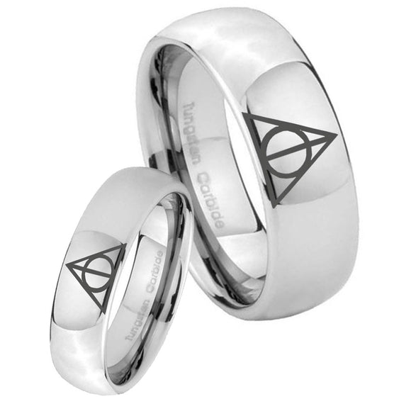 His and Hers Deathly Hallows Mirror Dome Tungsten Men's Engagement Band Set