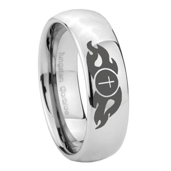 8mm Flamed Cross Mirror Dome Tungsten Carbide Men's Bands Ring