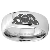 8mm Flamed Cross Mirror Dome Tungsten Carbide Men's Bands Ring