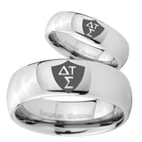Bride and Groom Greek CTR Mirror Dome Tungsten Carbide Mens Promise Ring Set