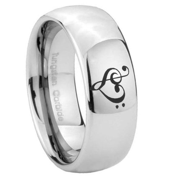 10mm Music & Heart Mirror Dome Tungsten Carbide Mens Ring Engraved