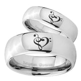 Bride and Groom Music & Heart Mirror Dome Tungsten Carbide Mens Wedding Ring Set