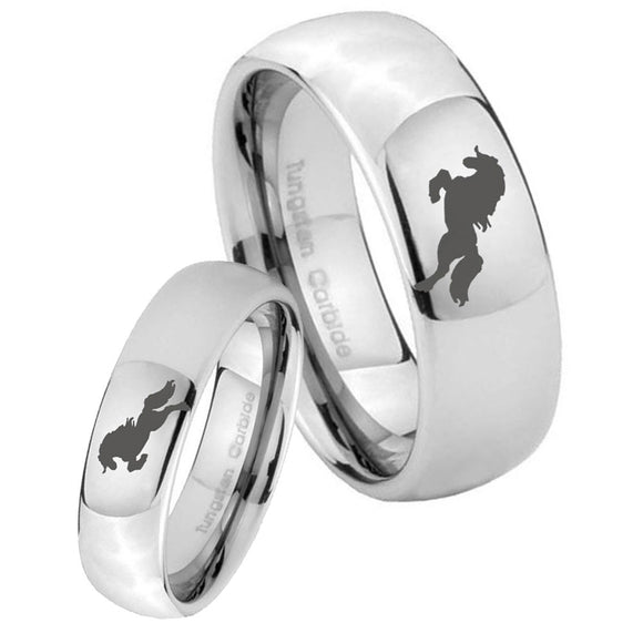 Bride and Groom Horse Mirror Dome Tungsten Carbide Mens Ring Set