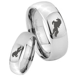 Bride and Groom Horse Mirror Dome Tungsten Carbide Mens Ring Set