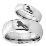 Bride and Groom Horse Mirror Dome Tungsten Carbide Mens Ring Set