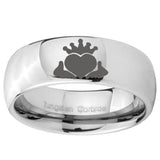 8mm Claddagh Design Mirror Dome Tungsten Carbide Mens Engagement Ring