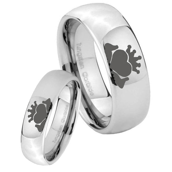 His and Hers Claddagh Design Mirror Dome Tungsten Mens Ring Personalized Set