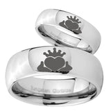 His and Hers Claddagh Design Mirror Dome Tungsten Mens Ring Personalized Set