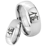 Bride and Groom Kanji Faith Mirror Dome Tungsten Carbide Men's Wedding Band Set