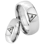 Bride and Groom Masonic Yod Mirror Dome Tungsten Carbide Wedding Bands Ring Set