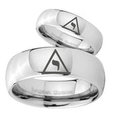 Bride and Groom Masonic Yod Mirror Dome Tungsten Carbide Wedding Bands Ring Set