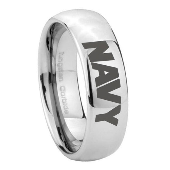 8mm Navy Mirror Dome Tungsten Carbide Personalized Ring