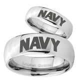 Bride and Groom Navy Mirror Dome Tungsten Carbide Custom Ring for Men Set