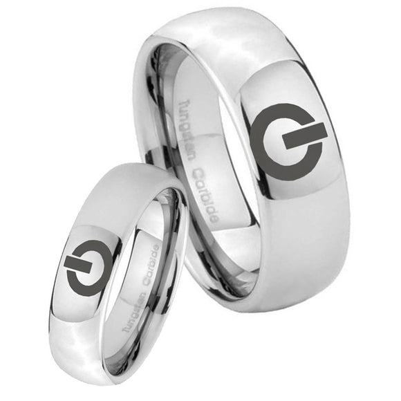 Bride and Groom Power Mirror Dome Tungsten Carbide Engraved Ring Set