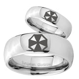 Bride and Groom Resident Evil Mirror Dome Tungsten Carbide Men's Band Ring Set