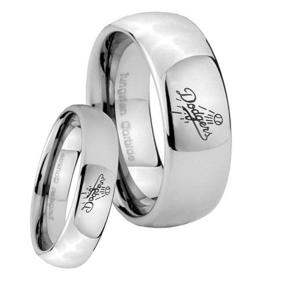 His Hers LA Dogers MLB Baseball Mirror Dome Tungsten Wedding Band Mens Set