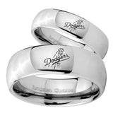 His Hers LA Dogers MLB Baseball Mirror Dome Tungsten Wedding Band Mens Set