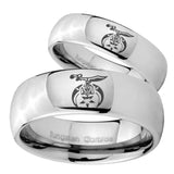 Bride and Groom Masonic Shriners Mirror Dome Tungsten Wedding Bands Ring Set