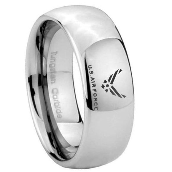 10MM Classic Mirror Dome US Air Force Tungsten Carbide Silver Men's Ring