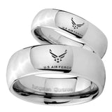 His Her Classic Mirror Dome US Air Force Tungsten Carbide Silver Rings Set