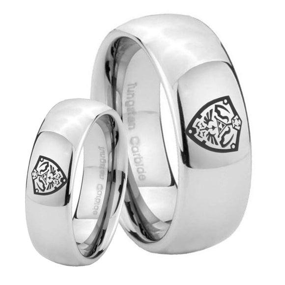 His Hers Zelda Hylian Shield Mirror Dome Tungsten Custom Ring for Men Set