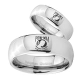 Bride and Groom Military Pow Mirror Dome Tungsten Carbide Engraved Ring Set