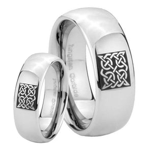 His and Hers Celtic Design Mirror Dome Tungsten Wedding Engagement Ring Set