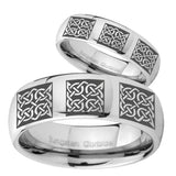 His and Hers Multiple Celtic Mirror Dome Tungsten Wedding Engraving Ring Set