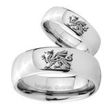 Bride and Groom Dragon Mirror Dome Tungsten Carbide Mens Anniversary Ring Set