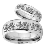 Bride and Groom Multiple Dragon Mirror Dome Tungsten Mens Engagement Band Set