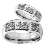 His Hers Multiple Dragon Celtic Mirror Dome Tungsten Men's Engagement Band Set