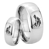 Bride and Groom Wolf Mirror Dome Tungsten Carbide Mens Bands Ring Set