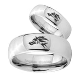 Bride and Groom Wolf Mirror Dome Tungsten Carbide Mens Bands Ring Set