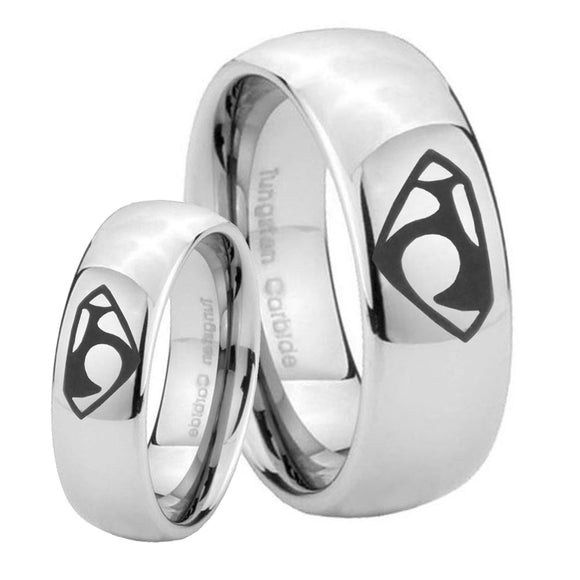Bride and Groom House of Van Mirror Dome Tungsten Mens Engagement Ring Set