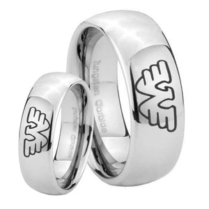 Bride and Groom Waylon Jennings Mirror Dome Tungsten Mens Engagement Band Set