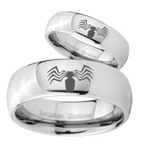 Bride and Groom Spider Mirror Dome Tungsten Carbide Mens Engagement Ring Set