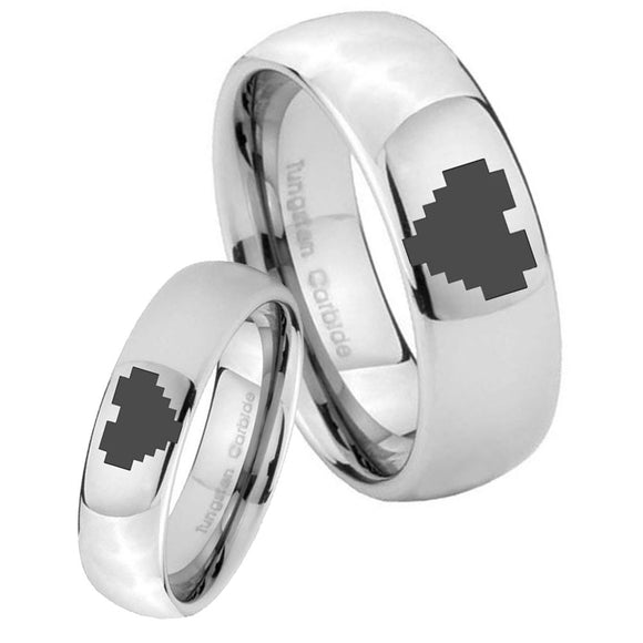 His Her Classic Mirror Dome Zelda Heart Tungsten Carbide Silver Rings Set