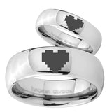 His Her Classic Mirror Dome Zelda Heart Tungsten Carbide Silver Rings Set